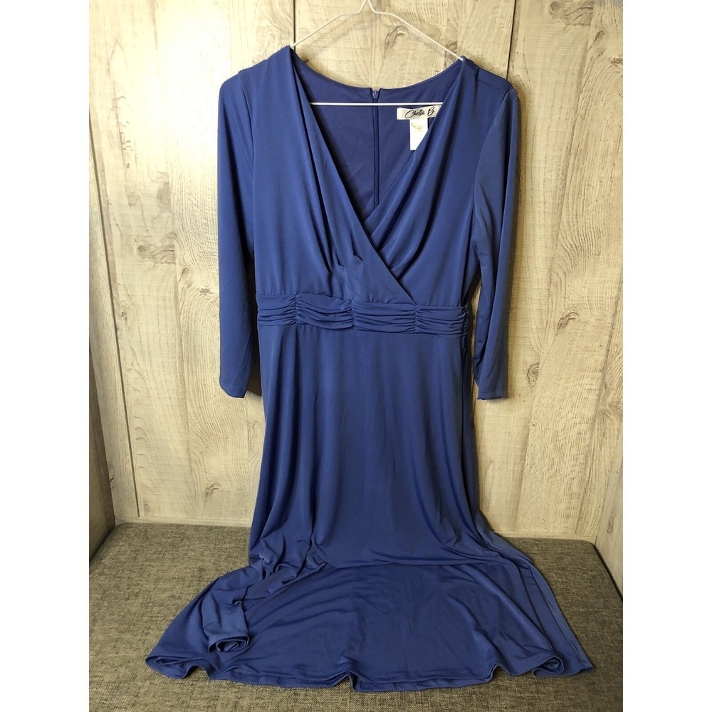 Chetta B Womens Blue Faux Wrap Ruched Waist Long Sleeve Jersey Midi Dress Size 6